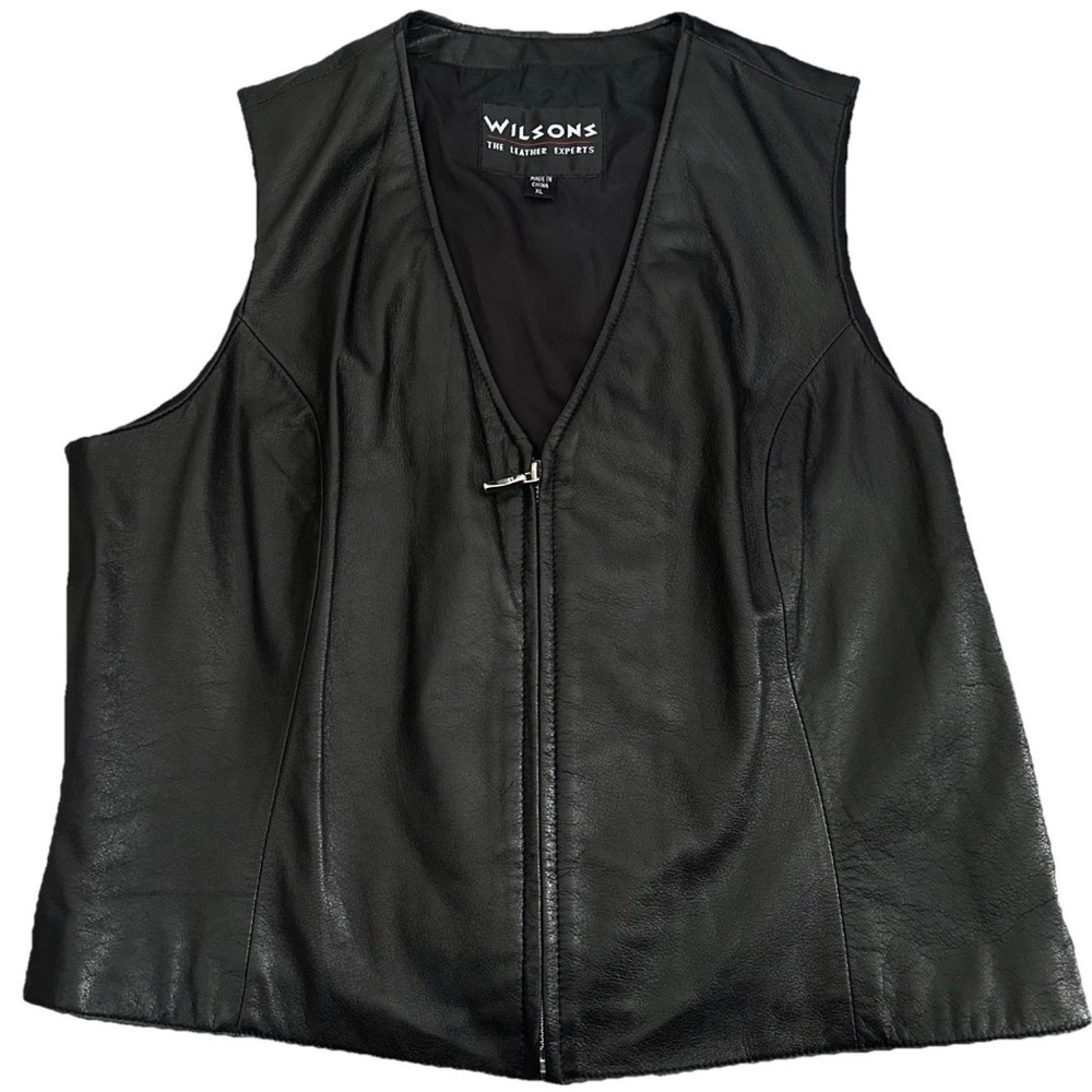 Wilson’s Leather Womens Maxima Black Soft Leather Zipper Vest Y2K Sz L NWOT